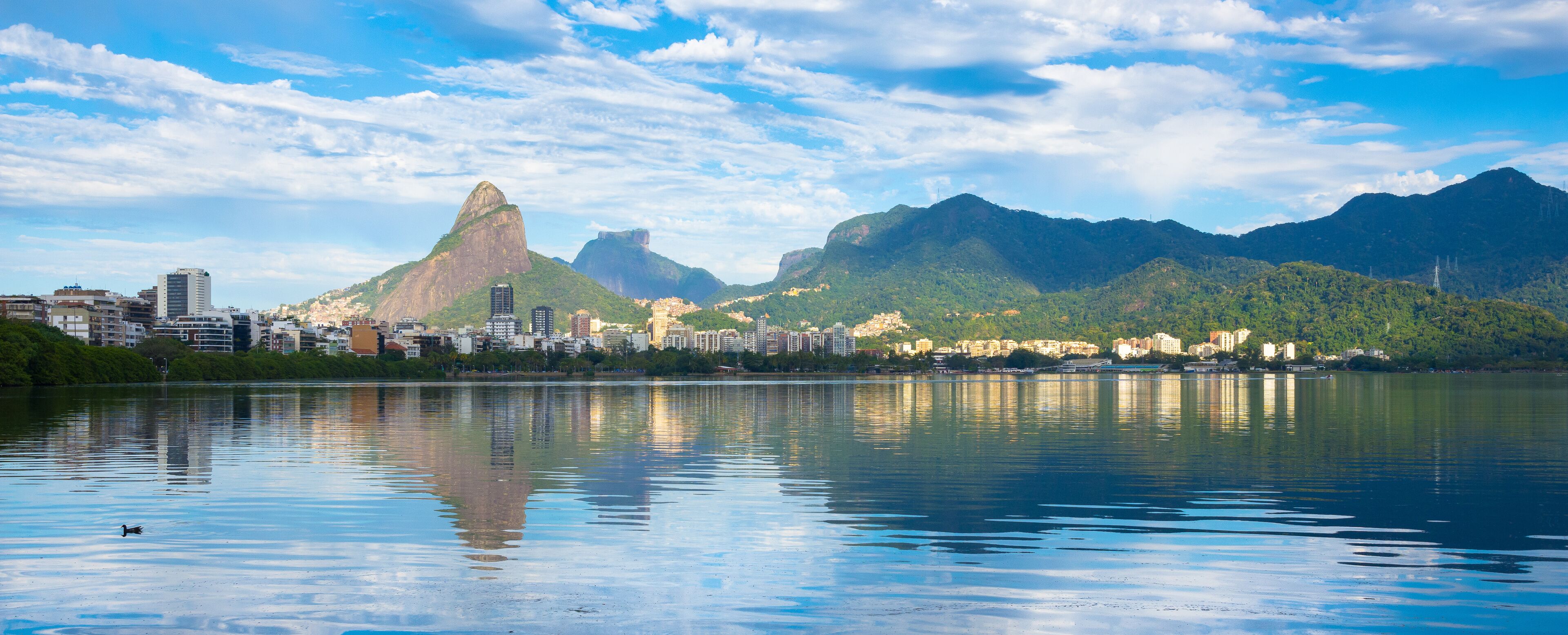Beautiful view of Rodrigo de Freitas Lagoon with Two Brothers Mountain and Gavea Stone in the background - Rio de Janeiro, Brazil