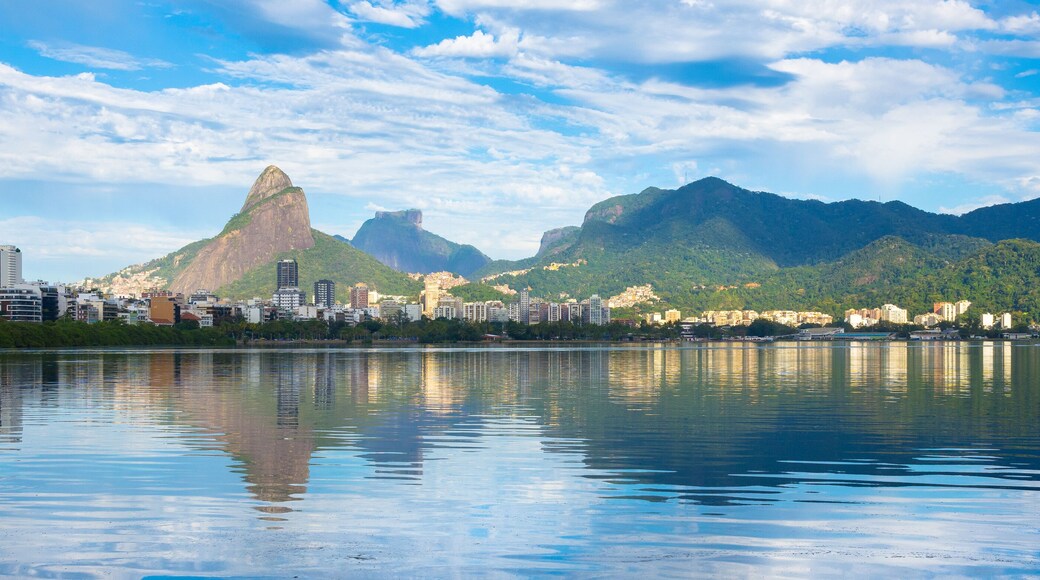 Beautiful view of Rodrigo de Freitas Lagoon with Two Brothers Mountain and Gavea Stone in the background - Rio de Janeiro, Brazil