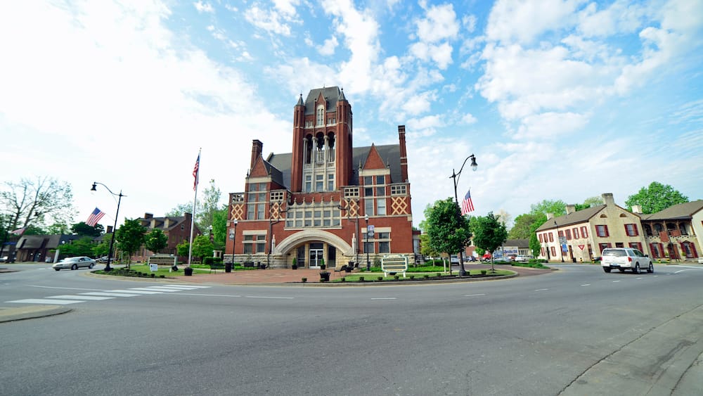 Old city hall in small town on the Kentucky bourbon trail