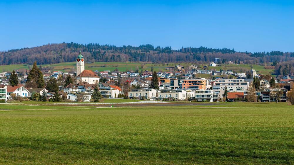 Seengen, Switzerland - February 23, 2023: Seengen is a municipality in the Swiss canton of Aargau. It is located in the Seetal at the northern end of Lake Hallwil.