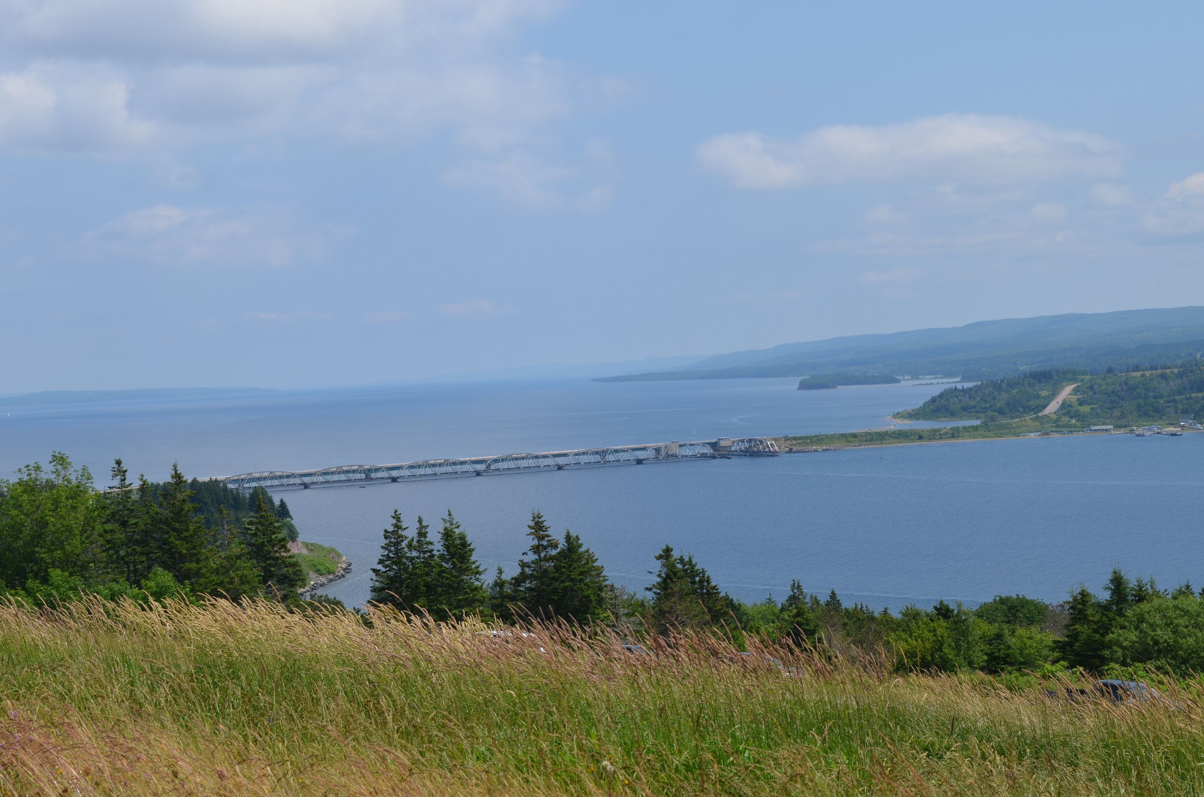 Summer in Nova Scotia: Overlooking Barra Strait Bridge and Great Bras d'Or on Cape Breton Island 