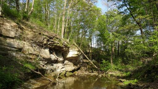 A view down the gorge of the Hocking river after it passes by the grist mill.
Rock Mill Park encompasses the historic Rock Mill, a stunning grist mill built in 1824 above the Hocking River Falls and the scenic Rock Mill Covered Bridge, constructed in 1901.
Standing 90 feet above the gorge of the falls, Rock Mill was one of a dozen mills in the area whose power source was the Hocking River. The mill was in operation grinding flour and corn into wheat and meal as late at 1905.