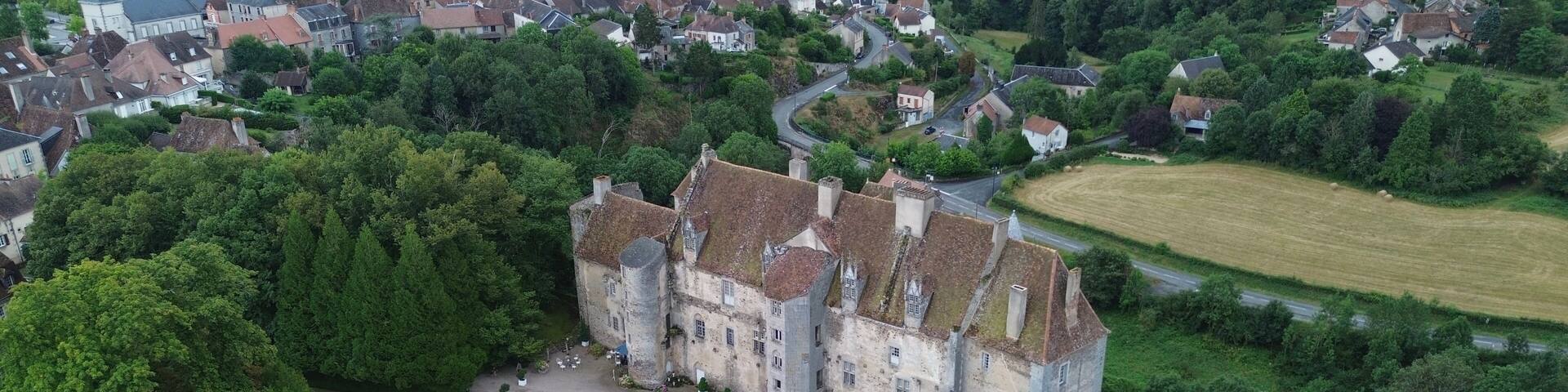 Drone photo Boussac castle France Europe