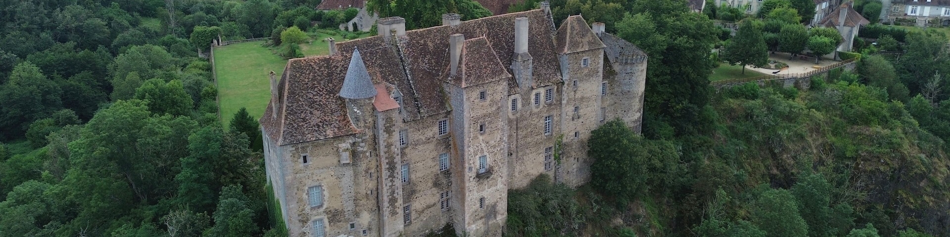 drone photo Boussac castle france europe