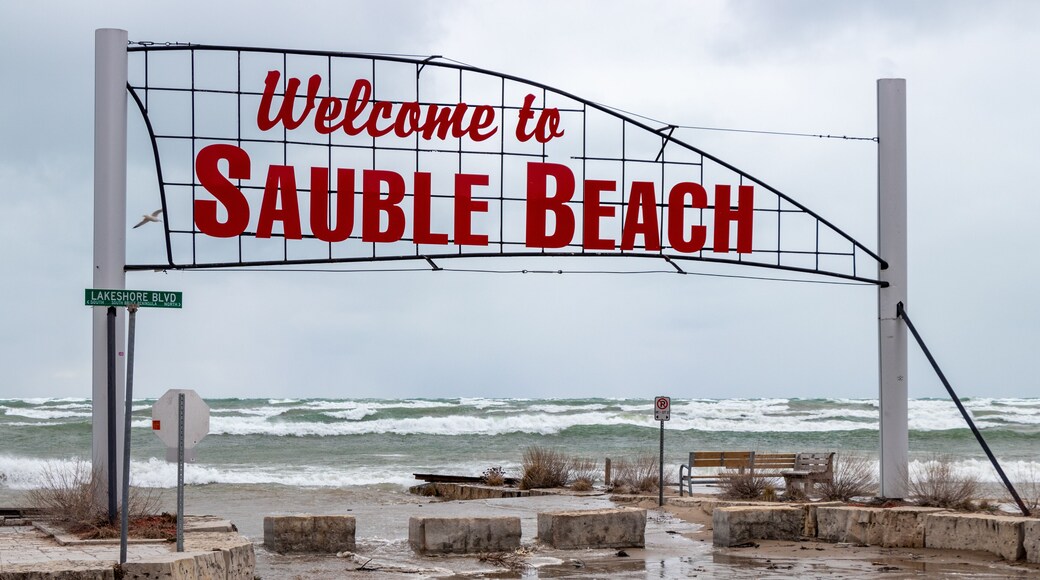 Big waves and high water at Sauble Beach, Ontario, Canada in April 2020