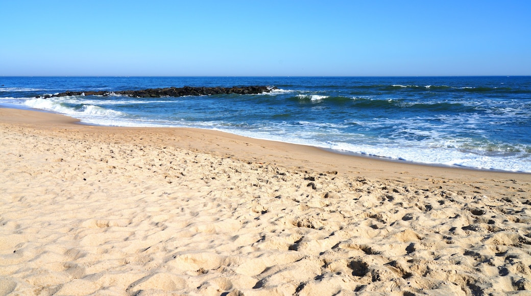 View of the beach in Belmar, New Jersey, along the long Jersey Shore beach on the Atlantic Ocean