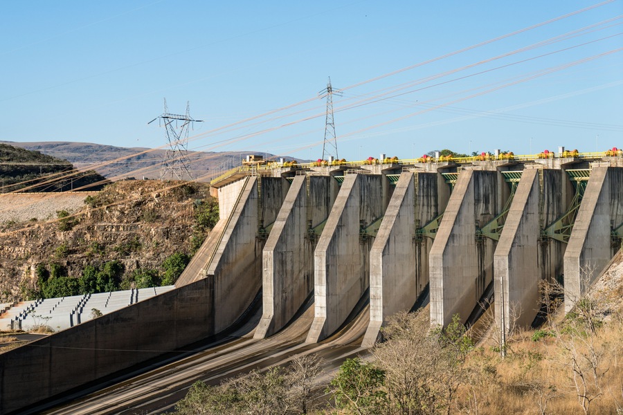 S√£o Jose da Barra, Minas Gerais - Brazil. August, 24th 2019. - "Furnas" hydroelectric plant (Usina de Furnas) dams.
