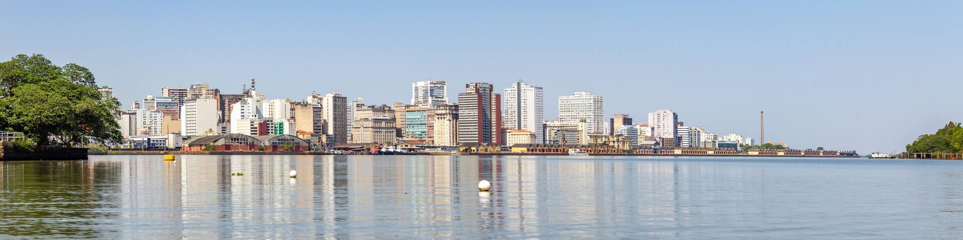 Panorama with Buildings in Porto Alegre city and Guaiba river