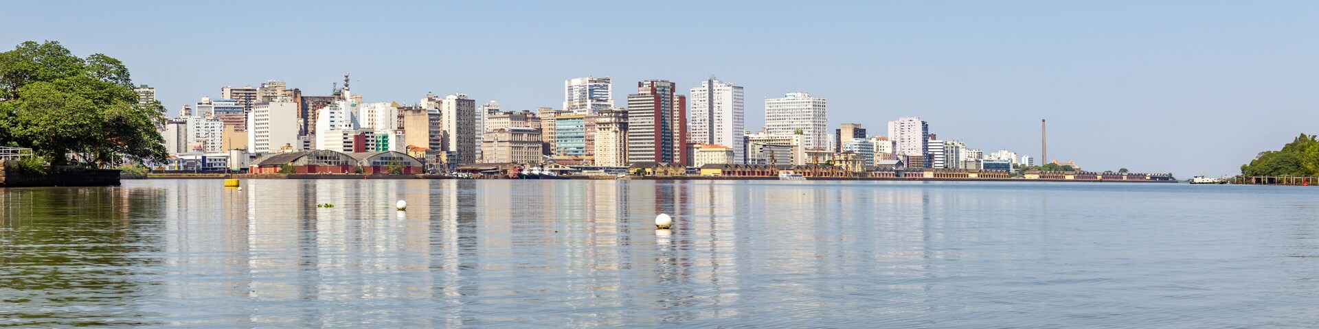Panorama with Buildings in Porto Alegre city and Guaiba river