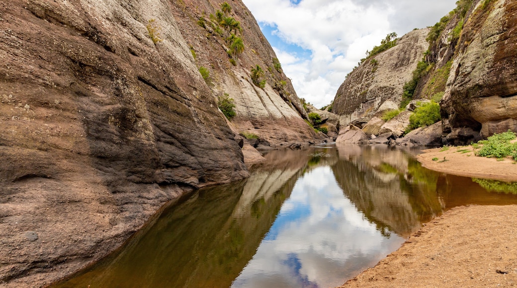 Geological formations, river and vegetation