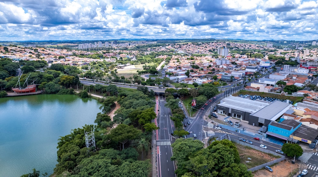 Aerial view of Taquaral park in Campinas, São Paulo. In the background, the neighborhood of Cambui.