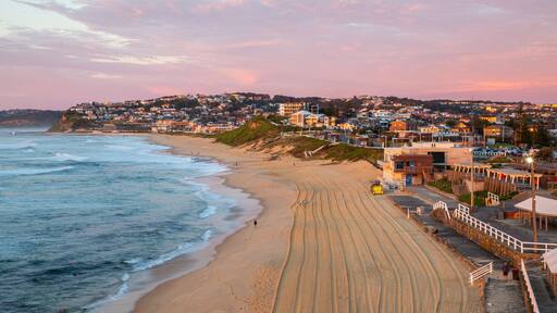 Bar Beach showing a coastal town, general coastal views and landscape views