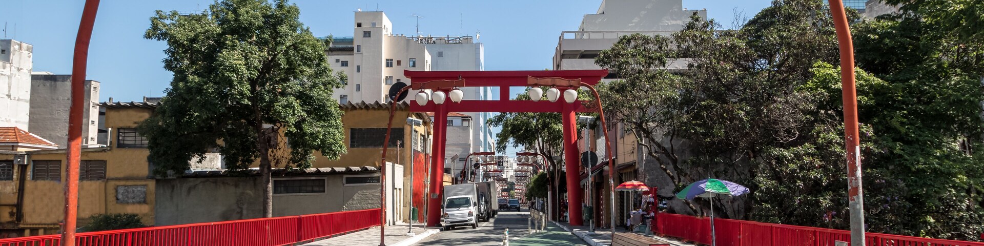 Torii Gate at Liberdade Avenue in Liberdade japanese neighborhood - Sao Paulo, Brazil