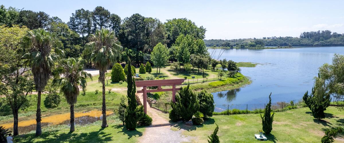 Japanese garden in Parque da Cidade in the city of Jundiai, Sao Paulo, Brazil.