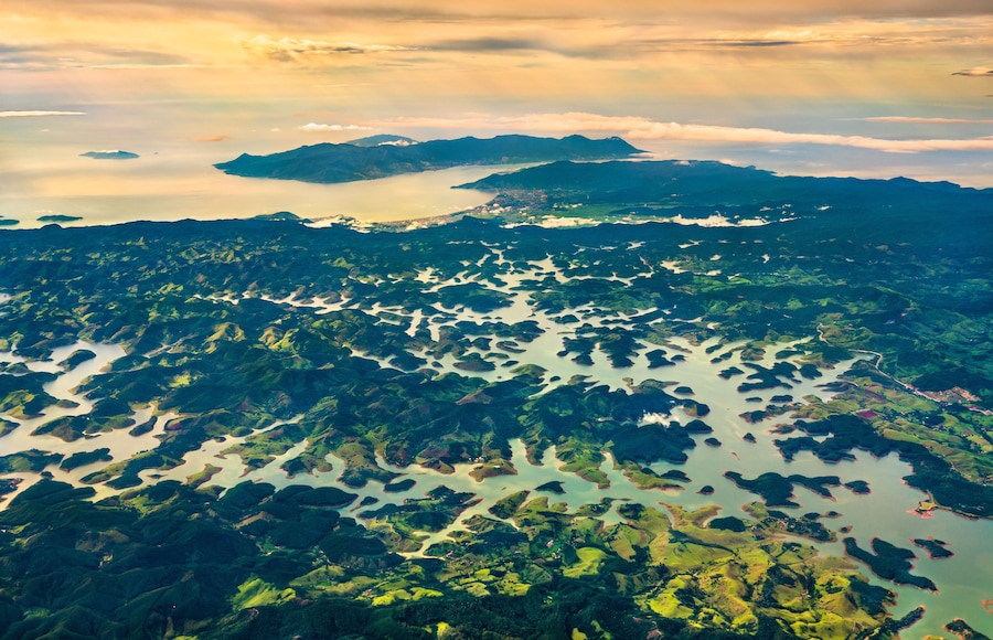 The Paraibuna River within the Serra do Mar mountains in the Sao Paulo State of Brazil