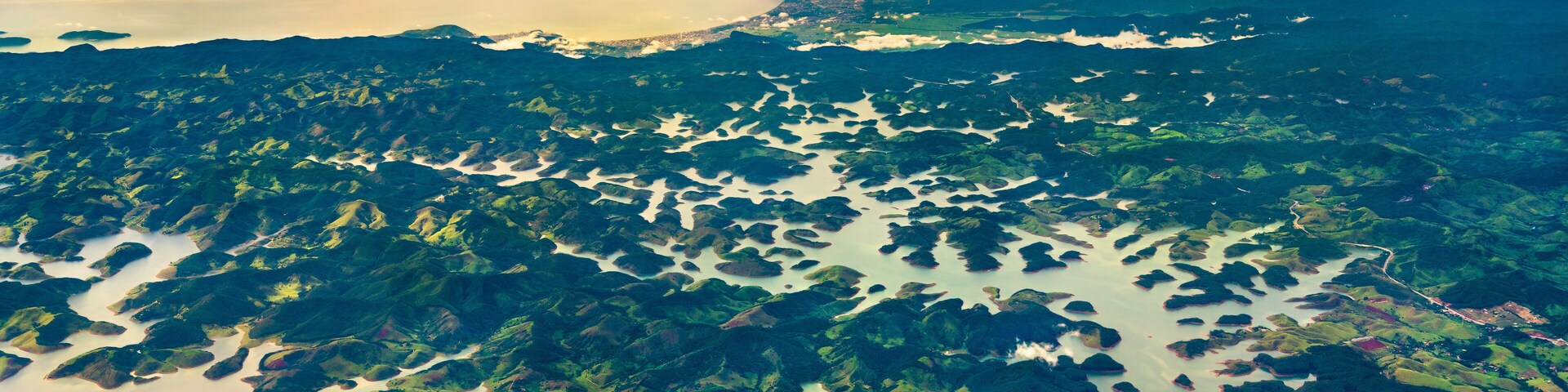 The Paraibuna River within the Serra do Mar mountains in the Sao Paulo State of Brazil