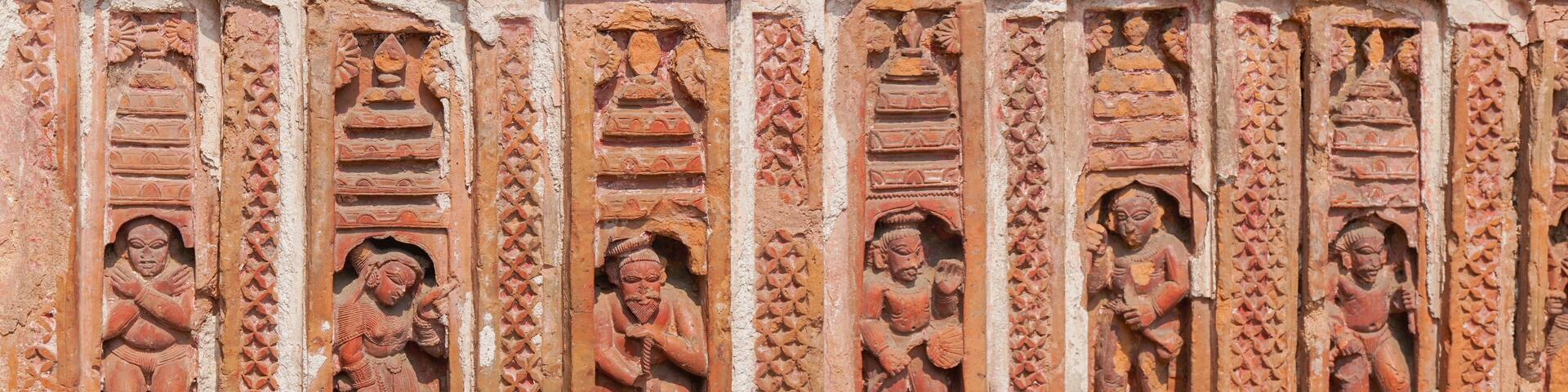 Terracotta art works on the temple walls of Lalji temple of Kalna, West Bengal, India - It is one of oldest temples of lord Krishna (a Hindu Gd) .