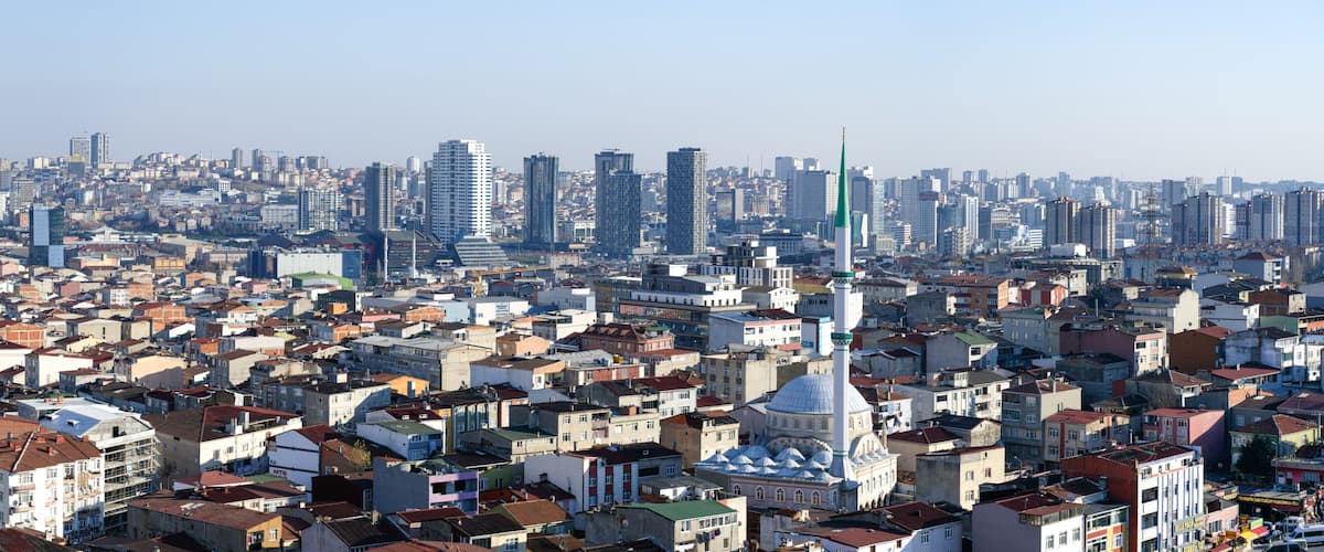 Istanbul city view. Kucukcekmece and Bagciler district. Turkey Küçükçekmece is a district of Istanbul located on the shores of the eponymous lake and the Sea of Marmara.