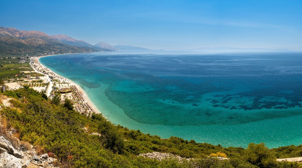 Albania, Vlorë County, Borsh - 15 August 2024 - Overview of the turquoise and pristine sea in Borsh