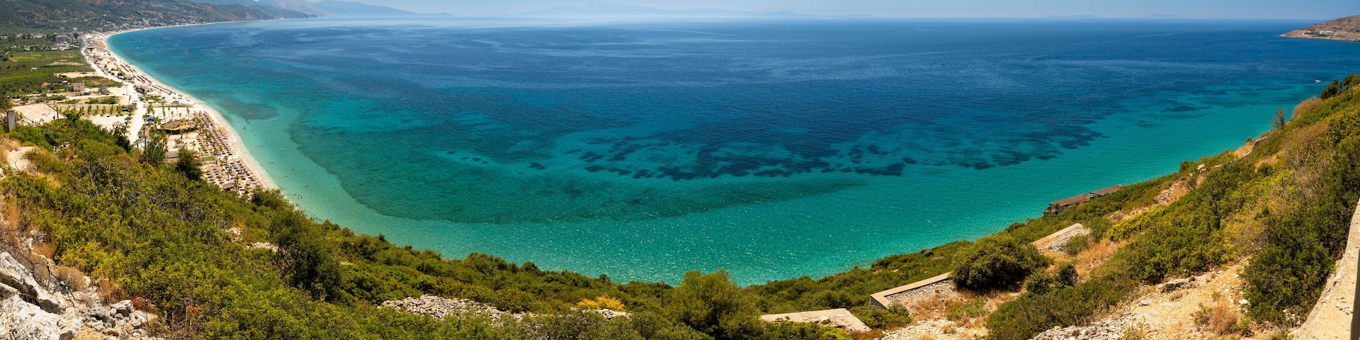 Albania, Vlorë County, Borsh - 15 August 2024 - Overview of the turquoise and pristine sea in Borsh