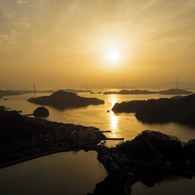 ファームスズキ上空からの夕日