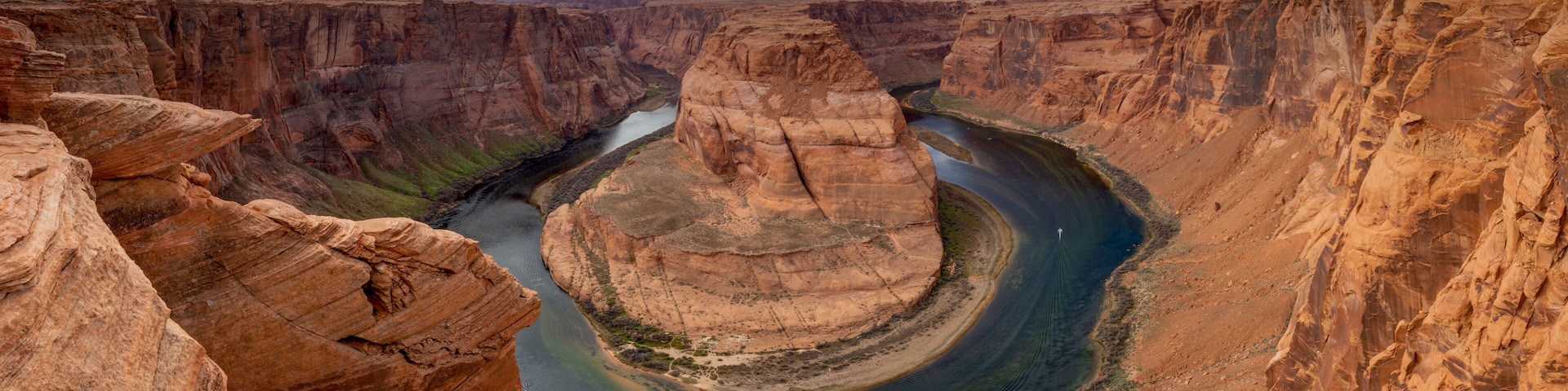Horshoe Bend on the Colorado River near Paige Arizona. Panormaic view of the bend and river