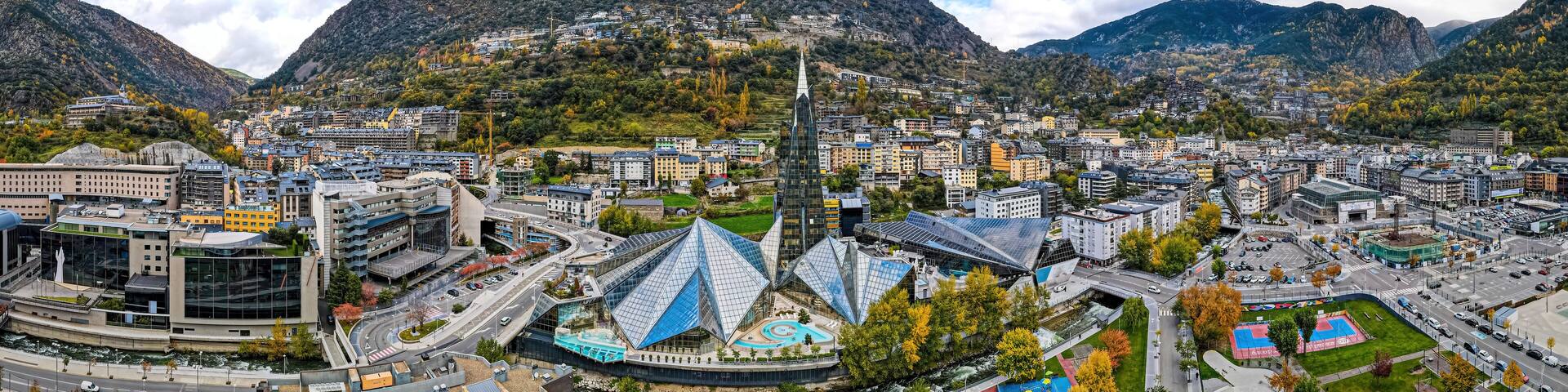 Aerial view of Andorra la Vella, the capital of Andorra, in the Pyrenees mountains between France and Spain