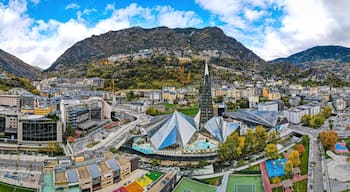 Aerial view of Andorra la Vella, the capital of Andorra, in the Pyrenees mountains between France and Spain