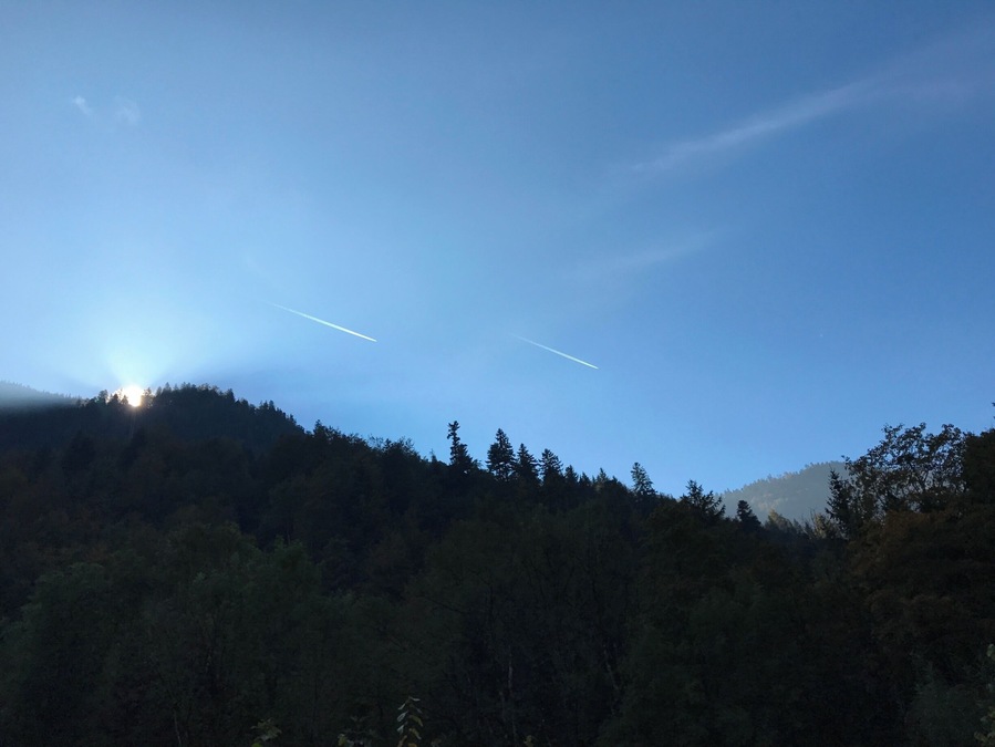 The Areuse gorge is a spectacular hike through a narrow gorge. And the sky provides a beautiful backdrop even even from the bottom of the gorge.