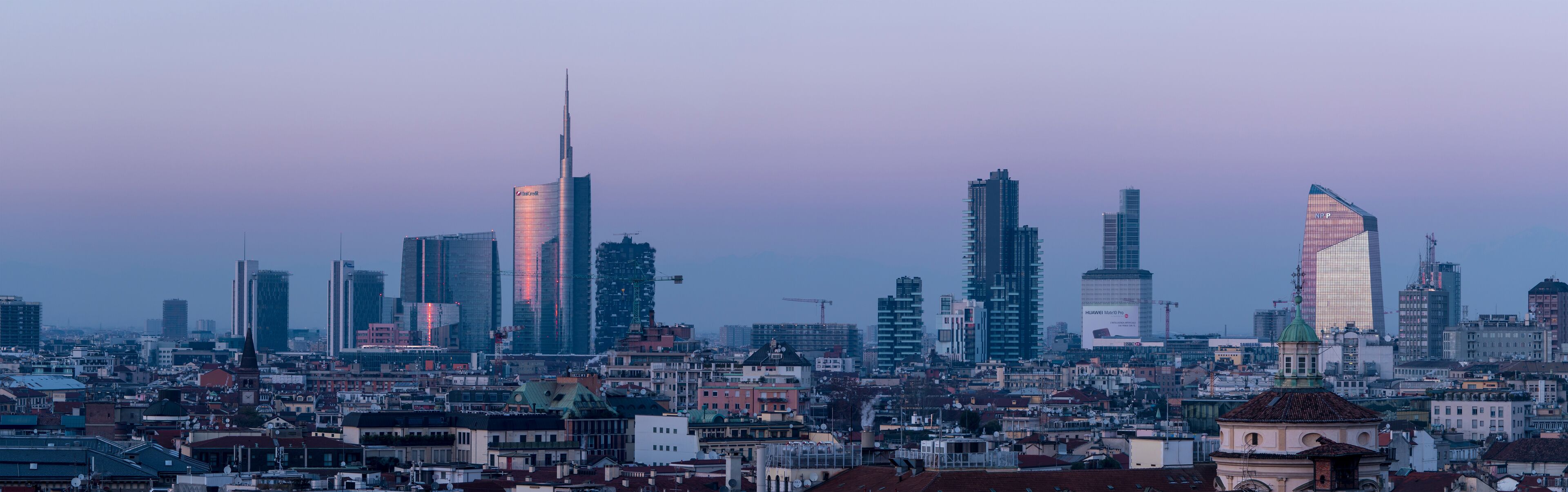 Milan skyline, panoramic view at sunset.