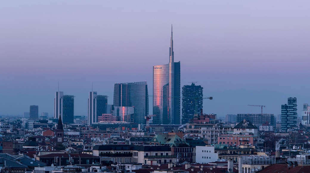 Milan skyline, panoramic view at sunset.