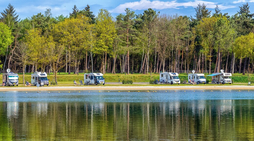Motorhome parking at a lake near Eersel in the Netherlands
