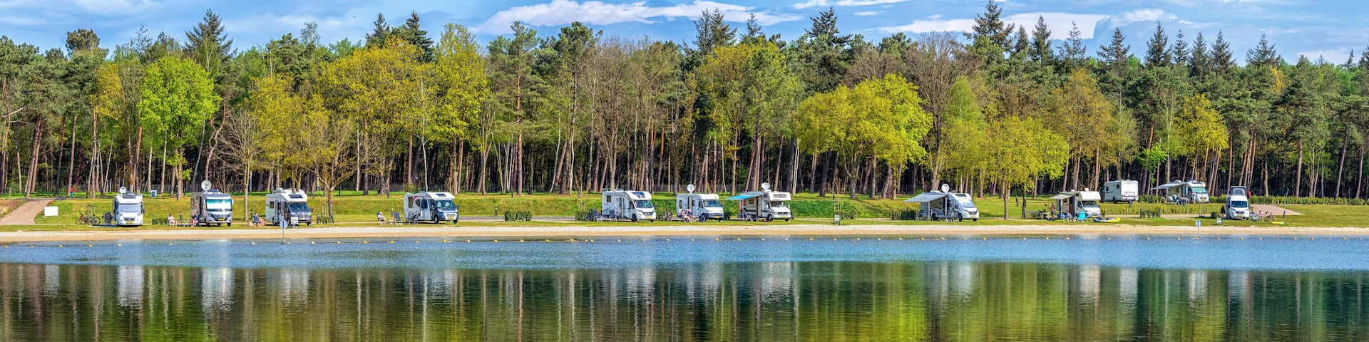 Motorhome parking at a lake near Eersel in the Netherlands