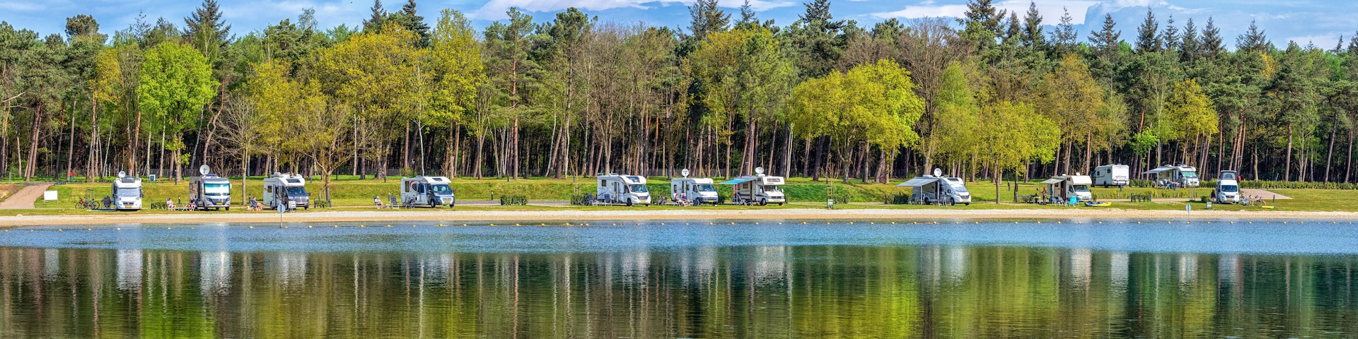 Motorhome parking at a lake near Eersel in the Netherlands