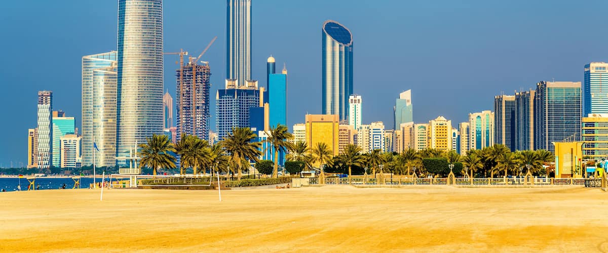 View of Abu Dhabi skyscrapers from the Public Beach