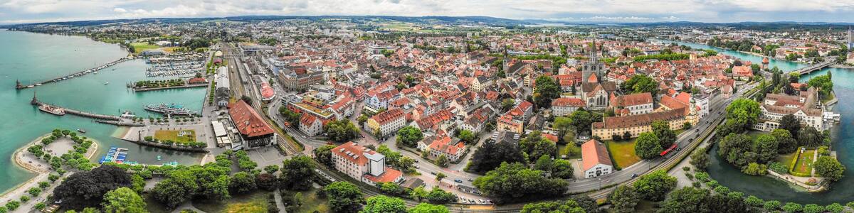 Aerial view of harbor city Konstanz on Bodensee - Lake Constance, Germany