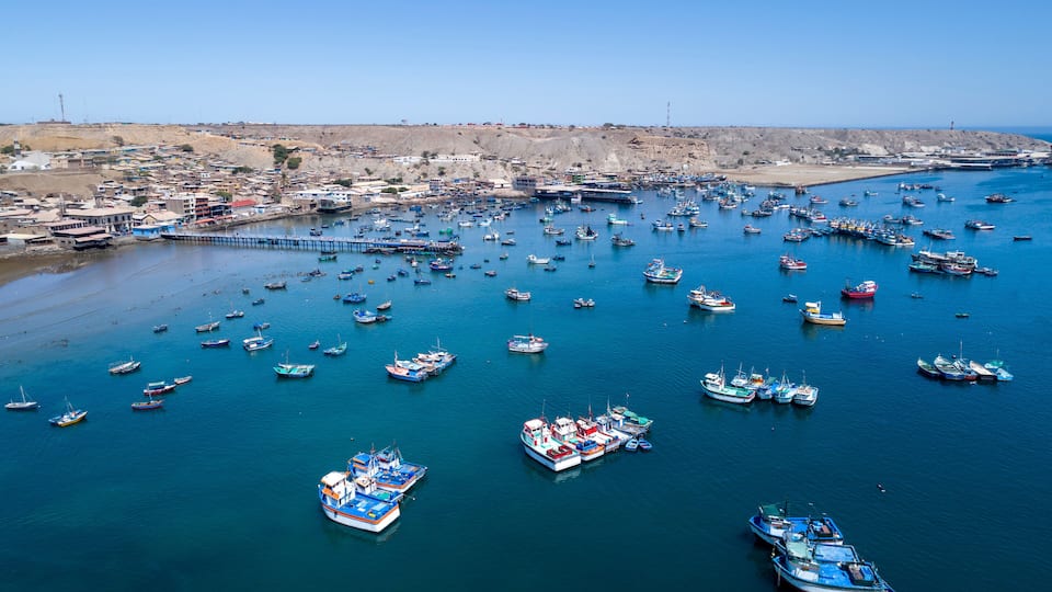Paita, Piura, Peru: Aerial panoramic drone view of the Paita harbor