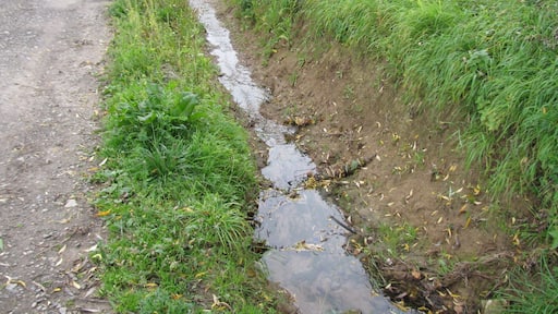 der neue Graben, der entlang der Schäfergasse in Calden, die Wasserführung des Zierenbergergrunds in den Bach Glockenbrunnen umleitet