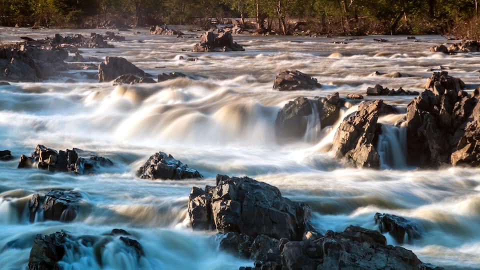 dramatic images of powerful river flow of the Potomac River in Great Falls National Park in Maryland and Virginia.