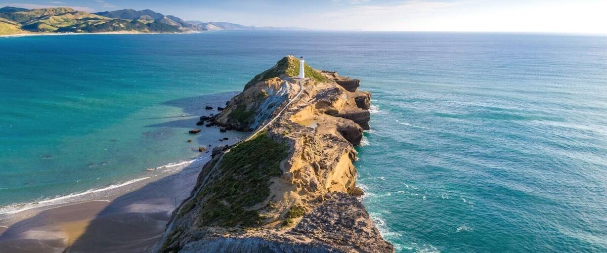 Drone view of castlepoint lighthouse
