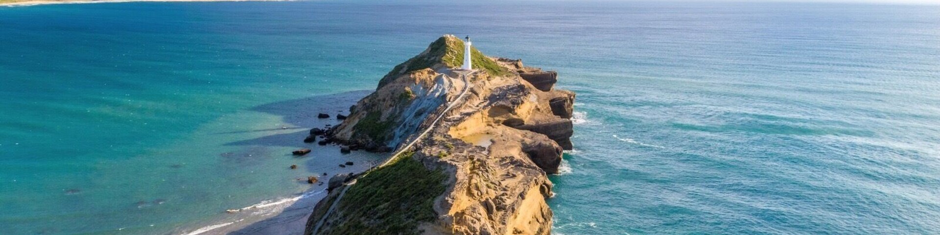 Drone view of castlepoint lighthouse