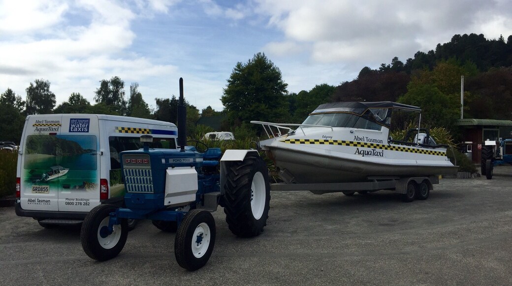 Here is the aqua taxi that takes you into the park... And the tractor physically goes into the water too to drop the boat off - crazy!!