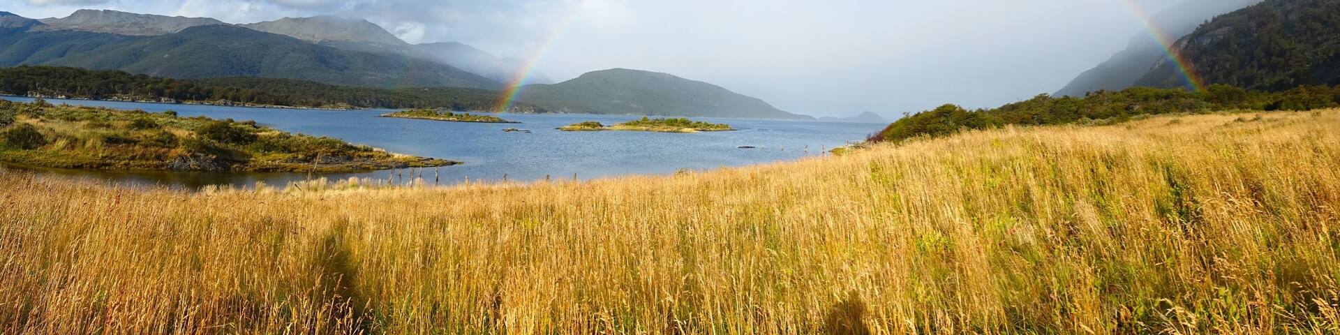 Rainbow over Beaggle Channel, Tierra Del Fuego or Land of Fire National Park Scenic Landscape, Ushuaia Argentina at the End of The World