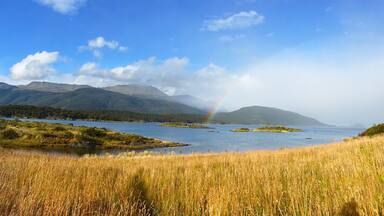 Rainbow over Beaggle Channel, Tierra Del Fuego or Land of Fire National Park Scenic Landscape, Ushuaia Argentina at the End of The World