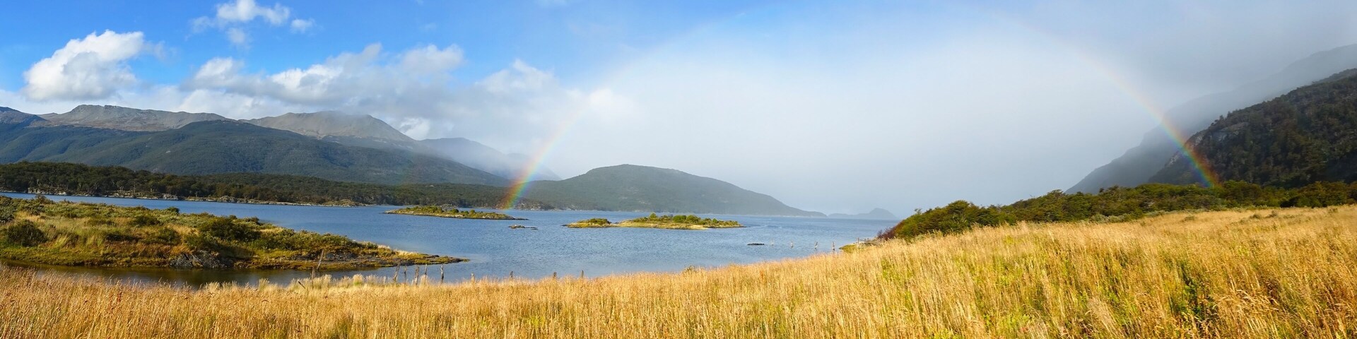 Rainbow over Beaggle Channel, Tierra Del Fuego or Land of Fire National Park Scenic Landscape, Ushuaia Argentina at the End of The World