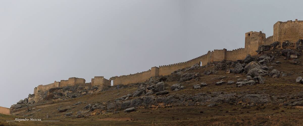 A medieval castle on a rocky hill with multiple towers and walls.