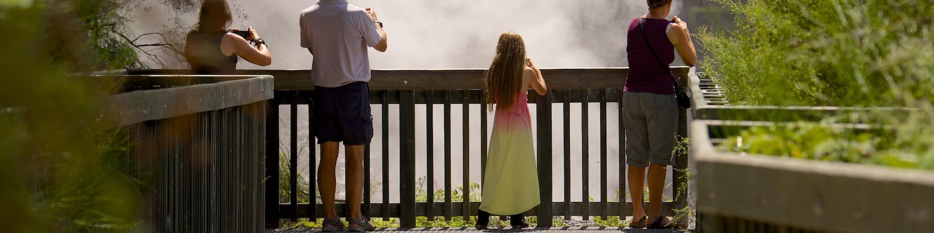 Rotorua welches beinhaltet Waldmotive sowie kleine Menschengruppe