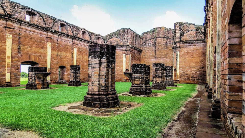 Jesuit Mission of Jesus de Tavarangue in Paraguay. This religious mission is still preserved and were founded by the Jesuit missioners during the colonization of South America in the 17th century. These religious missions were created in 1609 and developed for 150 years.