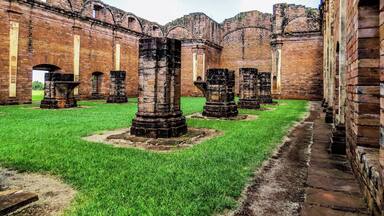 Jesuit Mission of Jesus de Tavarangue in Paraguay. This religious mission is still preserved and were founded by the Jesuit missioners during the colonization of South America in the 17th century. These religious missions were created in 1609 and developed for 150 years.