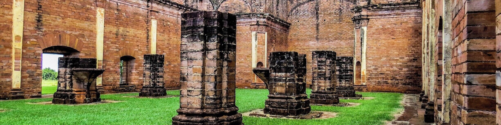 Jesuit Mission of Jesus de Tavarangue in Paraguay. This religious mission is still preserved and were founded by the Jesuit missioners during the colonization of South America in the 17th century. These religious missions were created in 1609 and developed for 150 years.